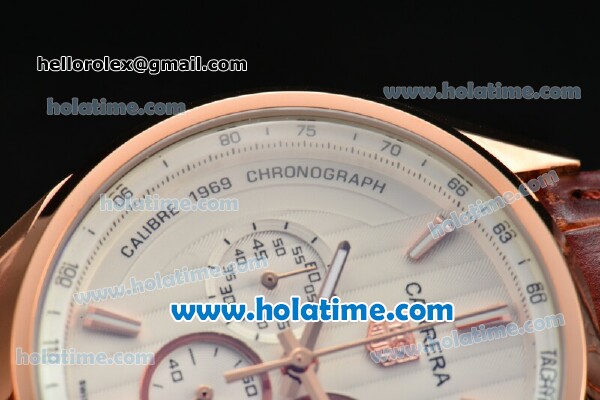 Tag Heuer Carrera Calibre 1969 Chrono Jack Heuer Limited Edition Miyota OS20 Quartz Rose Gold Case with Stick Markers and White Dial - Click Image to Close